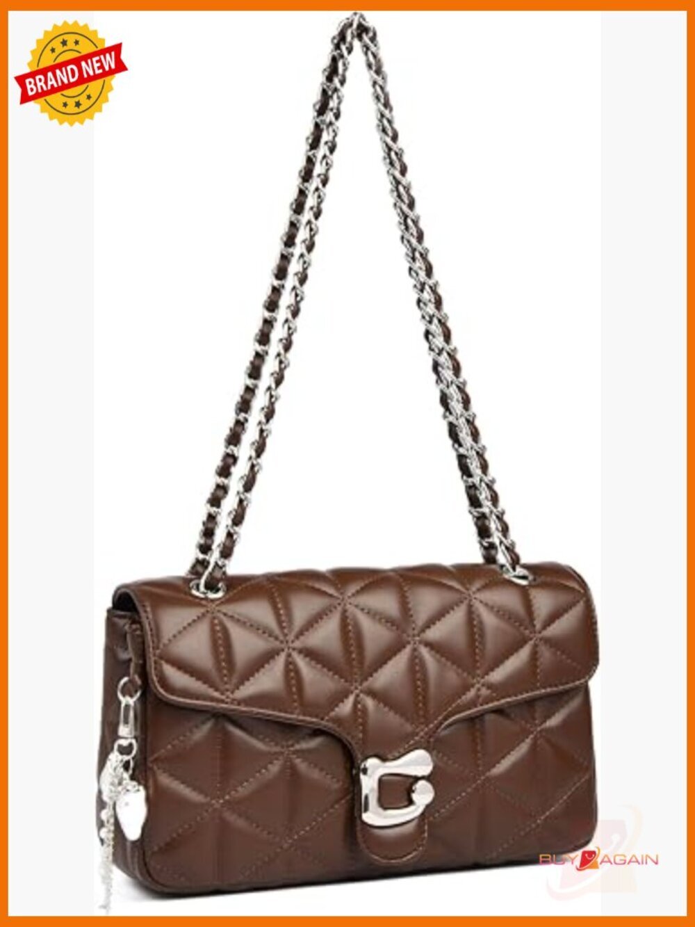 Quilted Crossbody Bag with Chain Strap - Small Leather Satchel Purse